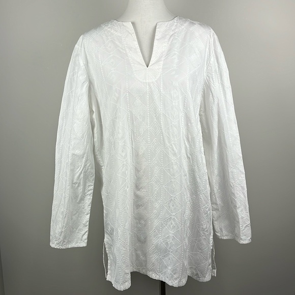 Lands End Embroidered 100% Cotton Tunic Sz L 14-16 Notch Coastal Beachy Swim - Picture 2 of 13